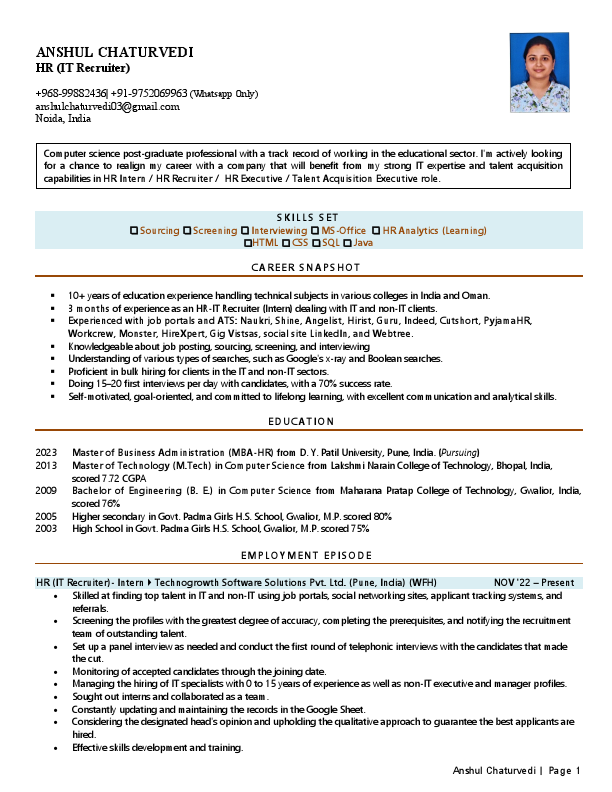 CV - Anshul Chaturvedi HR (IT Recruiter) - Noida.pdf