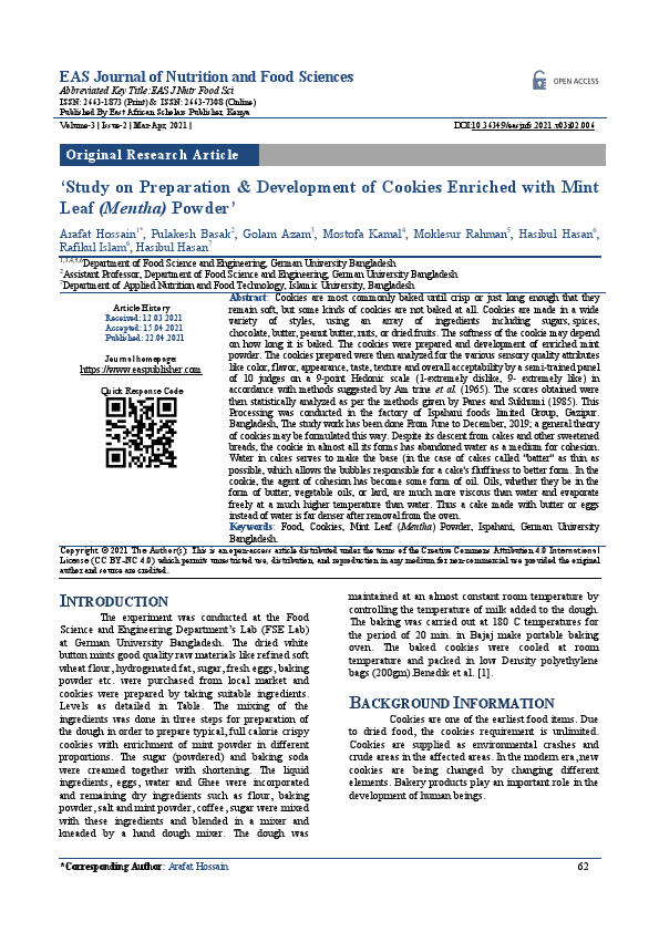 ‘Study on Preparation & Development of Cookies Enriched with Mint.pdf