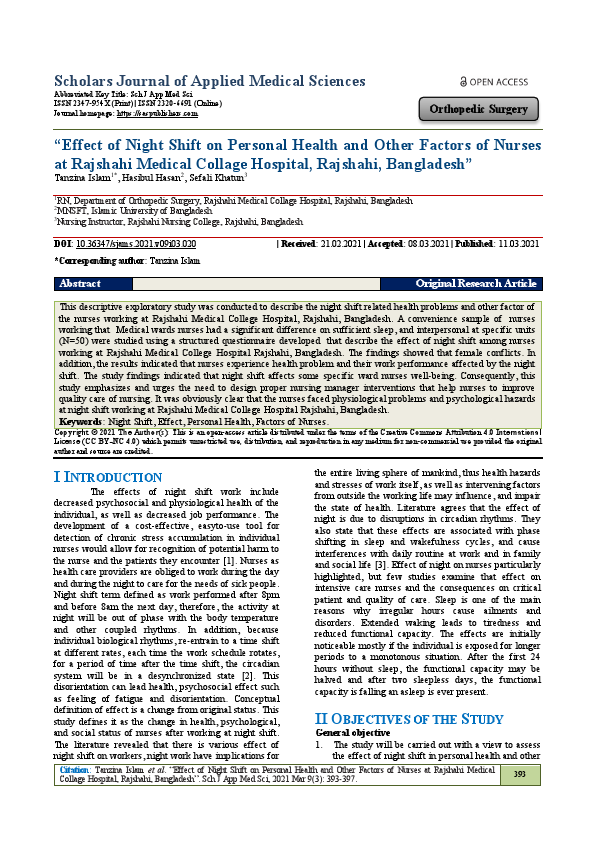 Effect of Night Shift on Personal Health and Other Factors of Nurses.pdf