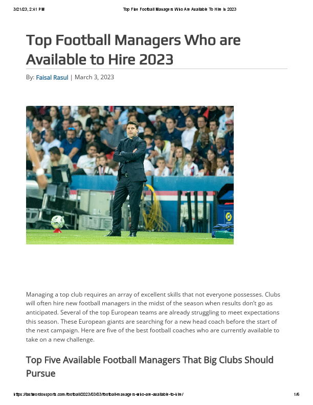 Top Five Football Managers Who Are Available To Hire in 2023.pdf