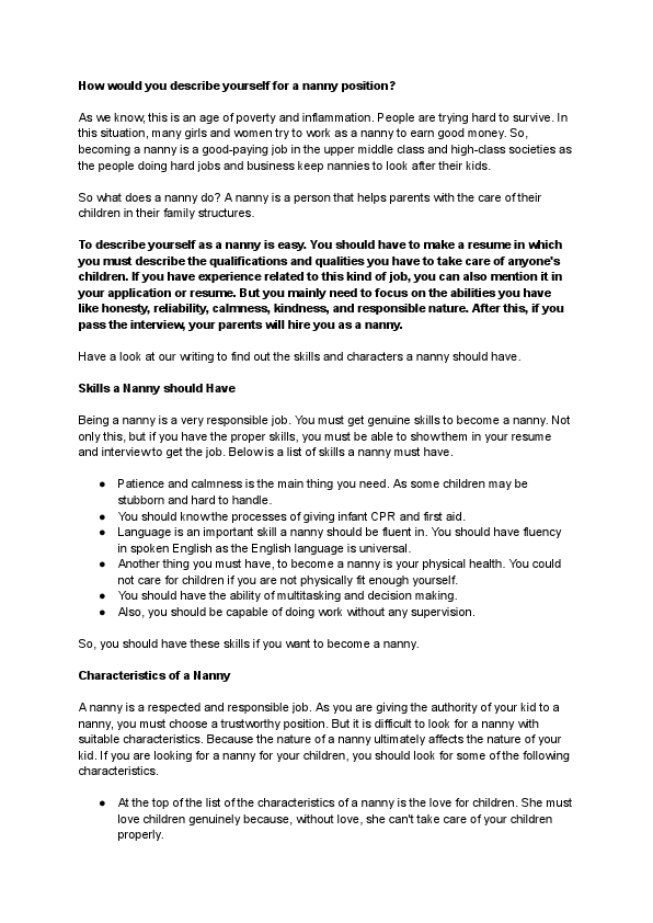 How would you describe yourself for a nanny position.pdf