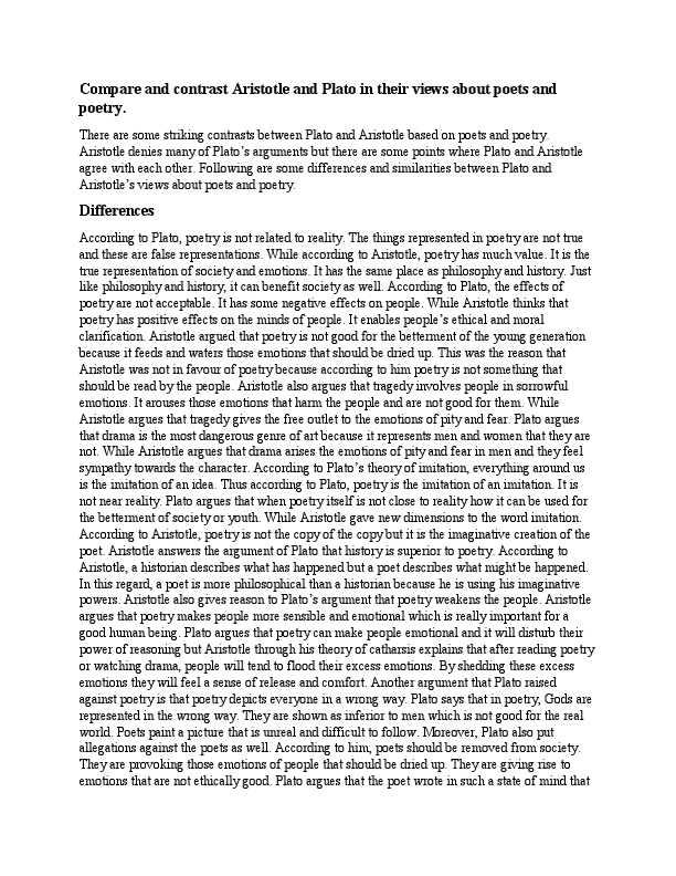 Compare and contrast Aristotle and Plato in their views about poets and poetry.pdf