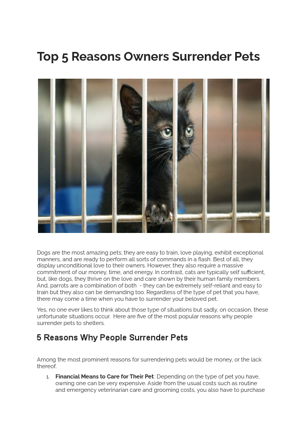 Top 5 Reasons Owners Surrender Pets - 1,000 Word Guest Post.pdf