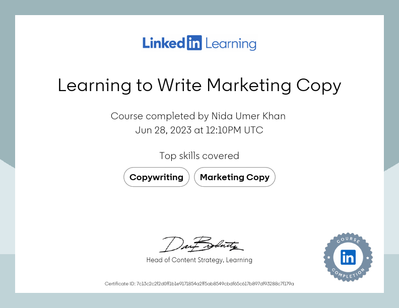 CertificateOfCompletion_Learning to Write Marketing Copy.pdf