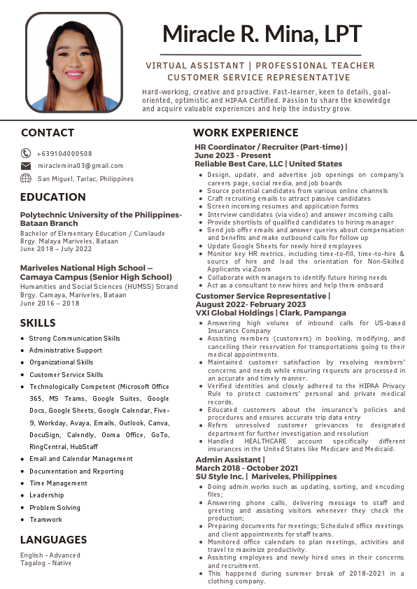 Resume - Miracle Mina HIPAA Certified VA.pdf