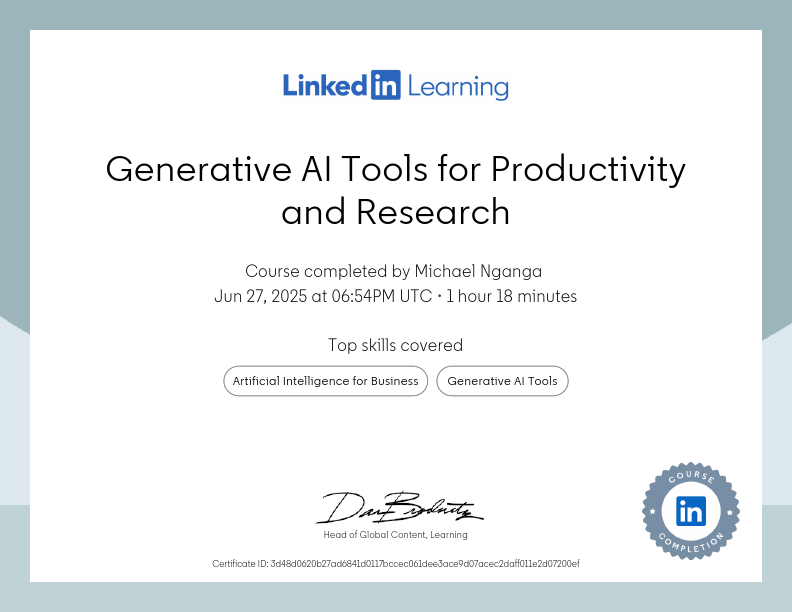CertificateOfCompletion_Generative AI Tools for Productivity and Research.pdf