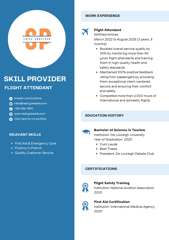 Blue Light Blue Color Blocks Flight Attendant CV.pdf