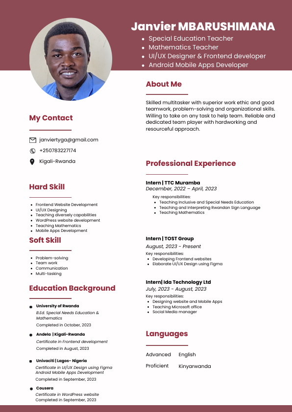 Janvier Mbarushimana Profile Resume.pdf
