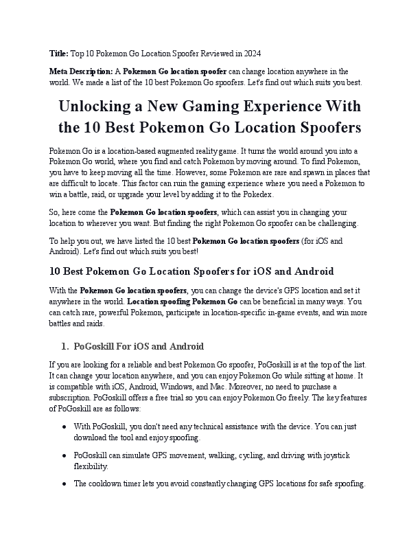 Top 10 Pokemon Go Location Spoofer Reviewed in 2024.pdf