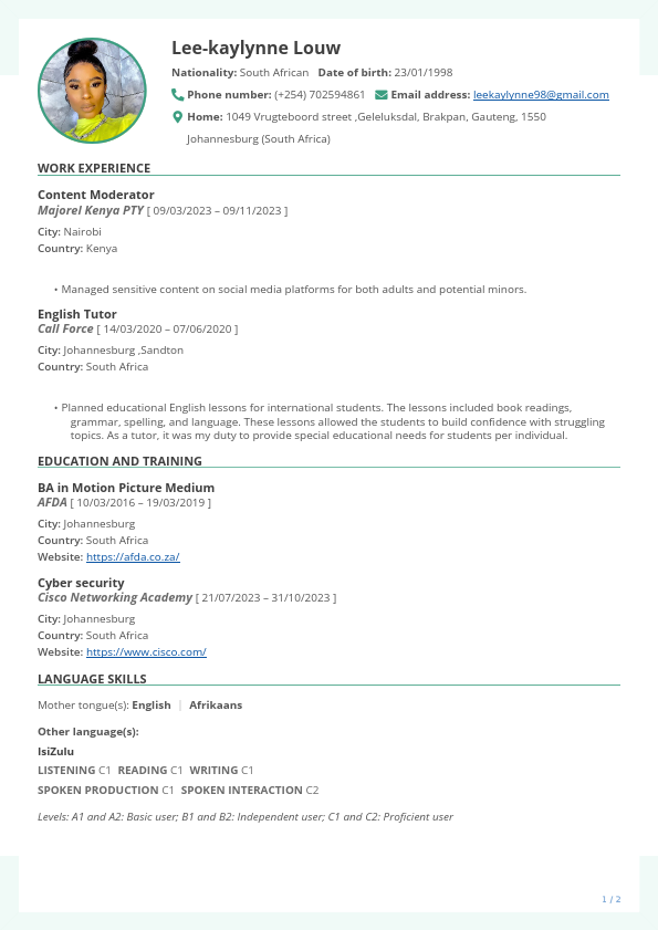 Lee-kaylynne Louw Resume 2.pdf