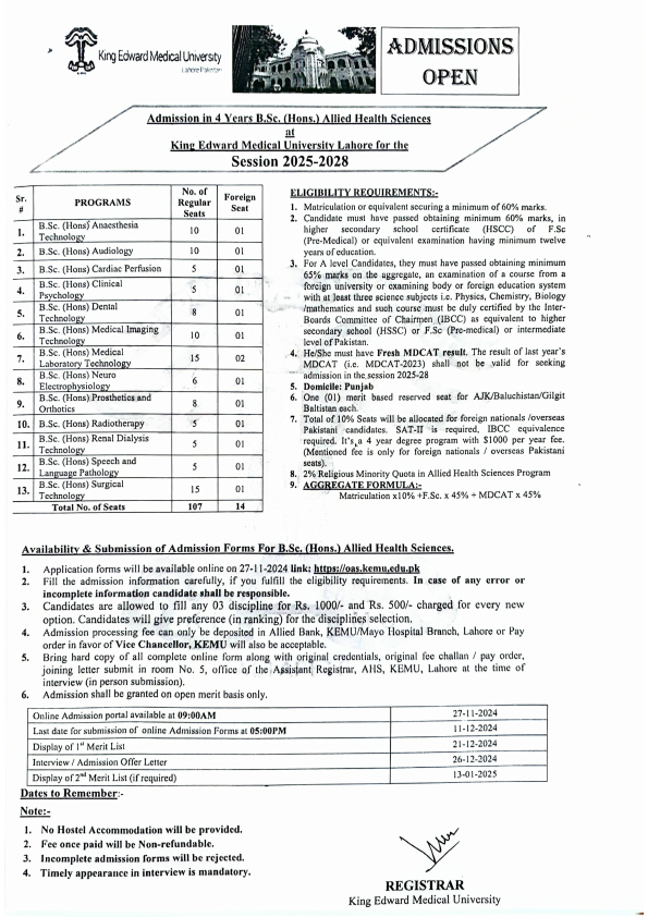 Admission Notice for B.Sc. (Hons) Allied Health Sciences Programs (Session 2025-28).pdf