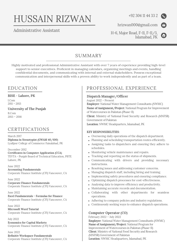 Resume - Professional Administrative Assistant Huusain Rizwan.pdf