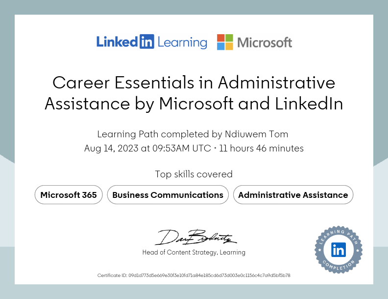 CertificateOfCompletion_Career Essentials in Administrative Assistance by Microsoft and LinkedIn (1).pdf
