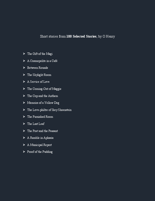 O HENRY - 100 SELECTED STORIES (Work for U.S. Clint), data entry, typing, data typing, word to excel, pdf to word, pdf to excel, data.pdf