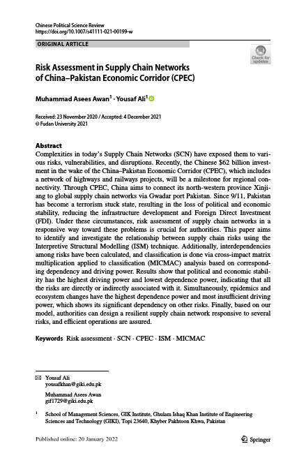 Risk Assessment in Supply Chain Networks of China–Pakistan Economic Corridor (CPEC).pdf