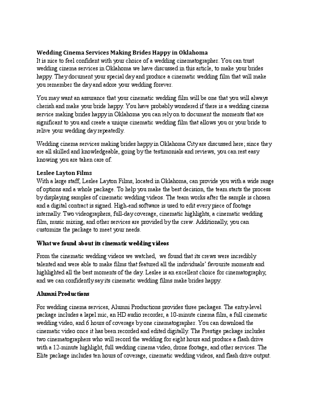 Wedding Cinema Services Making Brides Happy in Oklahoma.pdf