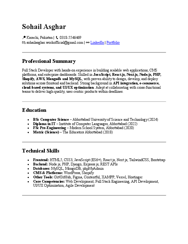 Sohail Asghar - CV - Full Stack Developer - 3 Yrs Exp - Karachi .pdf
