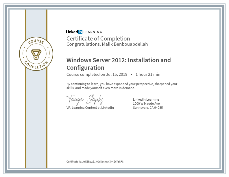 CertificateOfCompletion_Windows Server 2012 Installation And Configuration.pdf