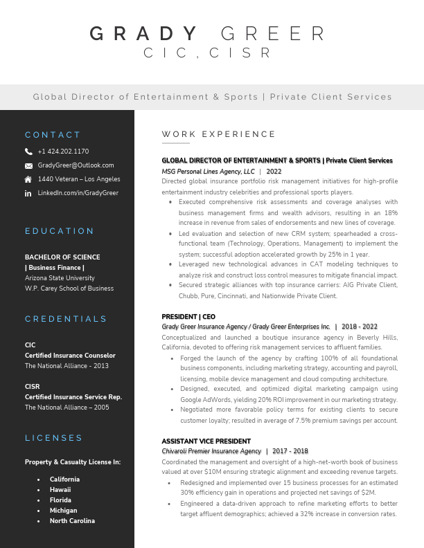 Grady Greer, CIC, CISR - Resume (2024) - California.pdf