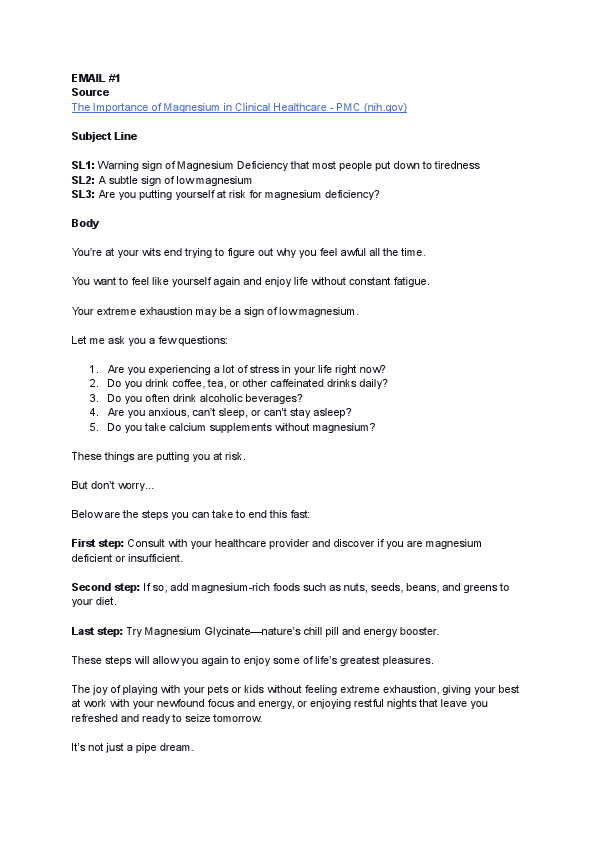 [Samples] Broadcast Email Campaigns for Magnesium Glycinate.pdf