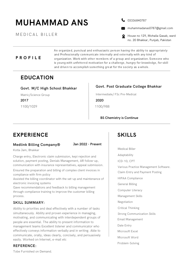 Muhammad Ans, Medical biller.pdf