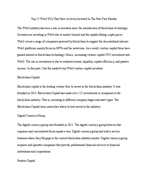 Top 25 Web3 VCs That Have Actively Invested In The Past Two Month.pdf