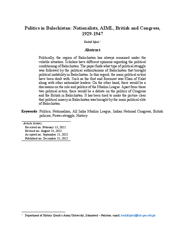 Politics in Balochistan Nationalists, AIML, British and Congress.pdf