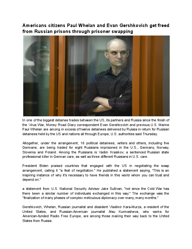 Americans citizens Paul Whelan and Evan Gershkovich get freed from Russian prisons through prisoner swapping.pdf