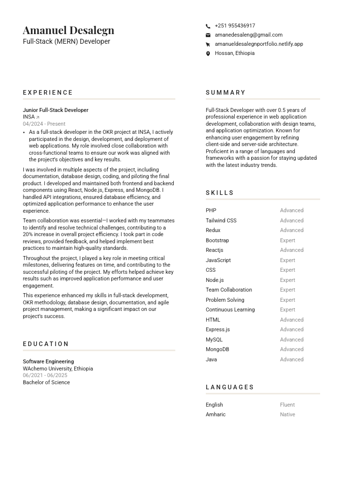 Amanuel Desalegn - Full-Stack (MERN) Developer - Resume.pdf