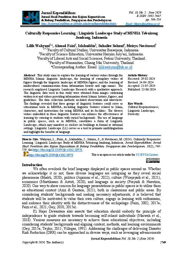 Culturally Responsive Learning  Linguistic Landscape Study of MINHA Tebuireng Jombang, Indonesia.pdf