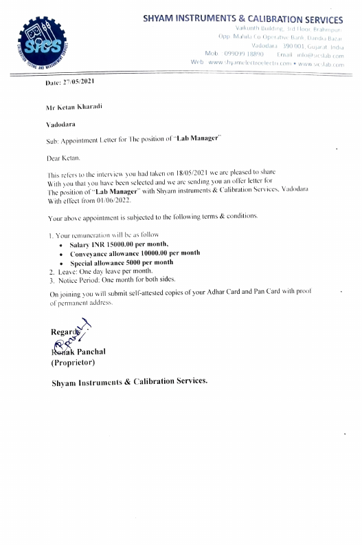 shaym instruments and calibration services appointment letter.pdf