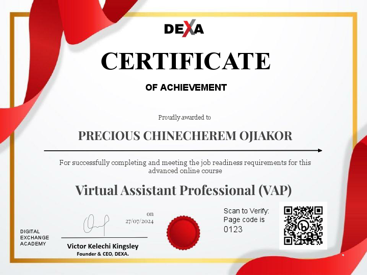 Virtual Assistant Professional (VAP) Cert of PRECIOUS CHINECHEREM OJIAKOR  (1).pdf
