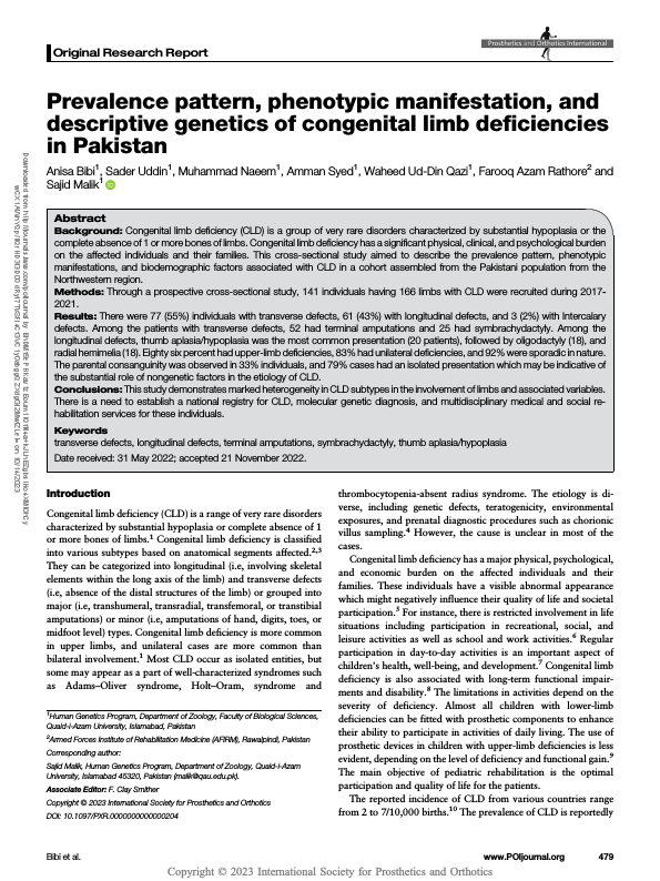 Prevalence pattern, phenotypic manifestation, and descriptive genetics of congenital limb deficiencies in Pakistan.pdf