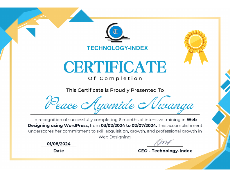 Peace Web Design Certificate from Technology index .PDF