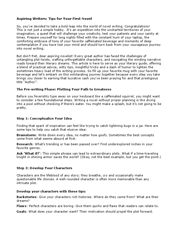 Aspiring Writers  Tips for Your First Novel  - blog post sample.pdf