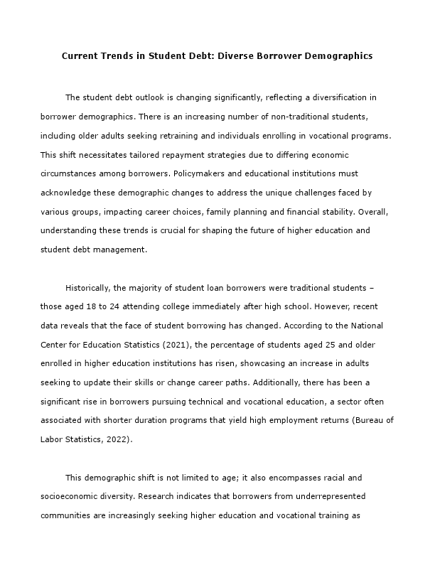 Current Trends in Student Debt Diverse Borrower Demographics Writing Sample.pdf