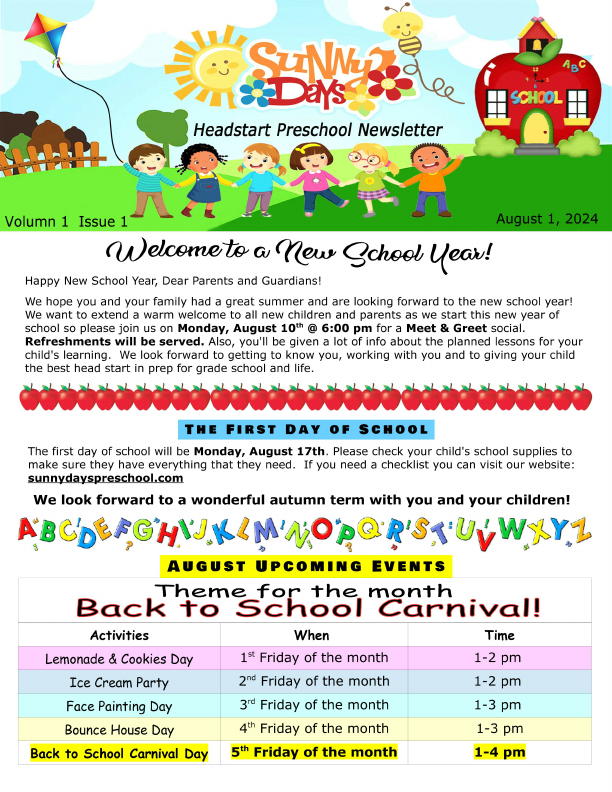 Sunny Days Preschool Newsletter.pdf