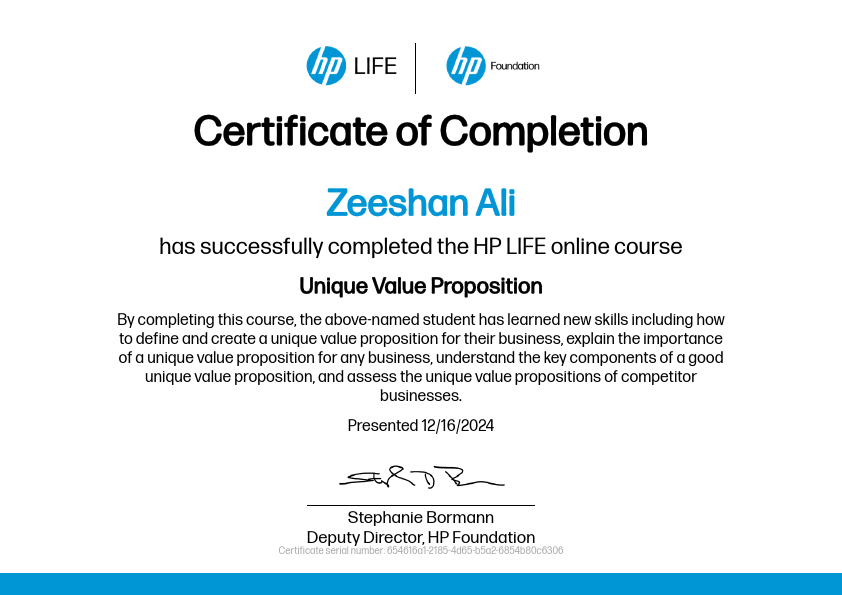 HP Unique Value Proposition certificate Zeeshan.pdf