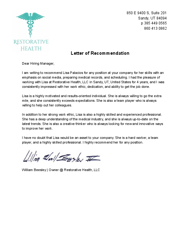 Letter of Recommendation Lisa Restorative Health Letter Head.pdf