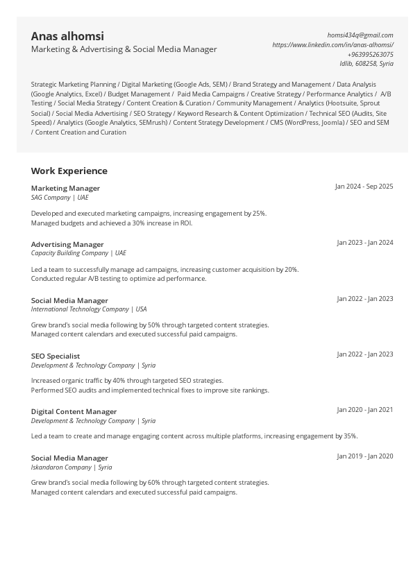 Anas alhomsi - Marketing & Advertising & Social Media Manager Resume.pdf