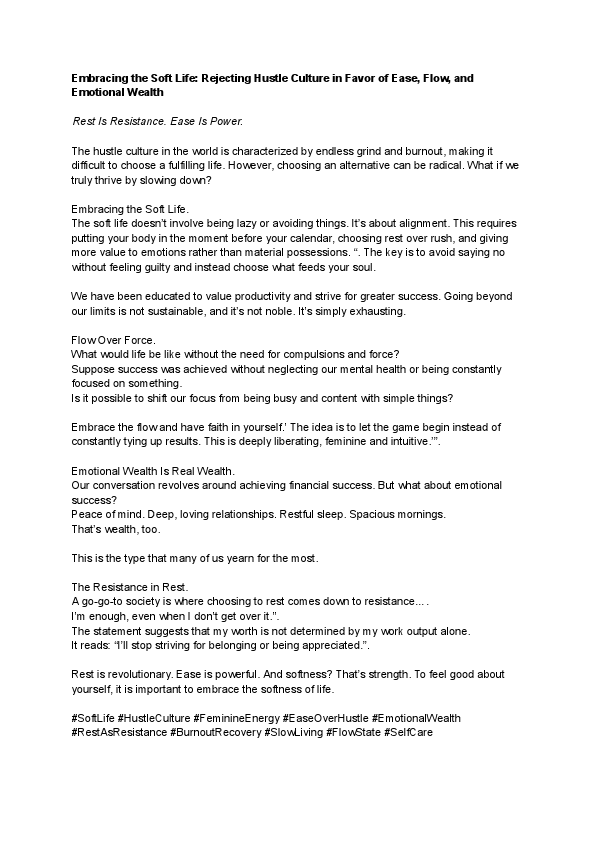 Embracing the Soft Life_ Rejecting Hustle Culture in Favor of Ease, Flow, and Emotional Wealth.pdf