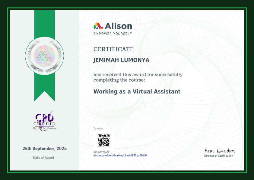 Certificate in Working as a Virtual Assistant.pdf