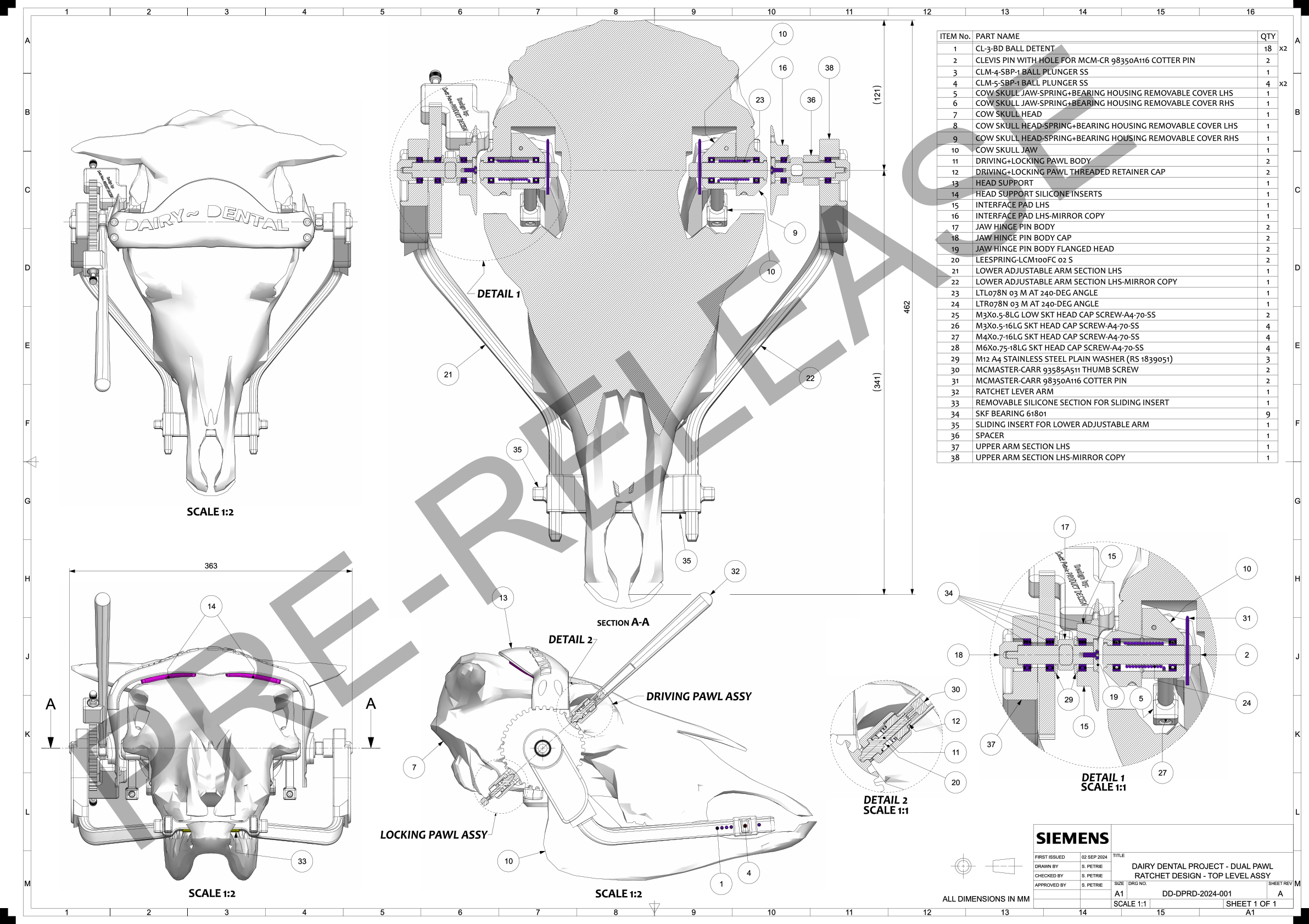 DETAIL DESIGN - DAIRY DENTAL - DUAL-PAWL RATCHET DESIGN - TOP LEVEL ASSEMBLY DWG.pdf