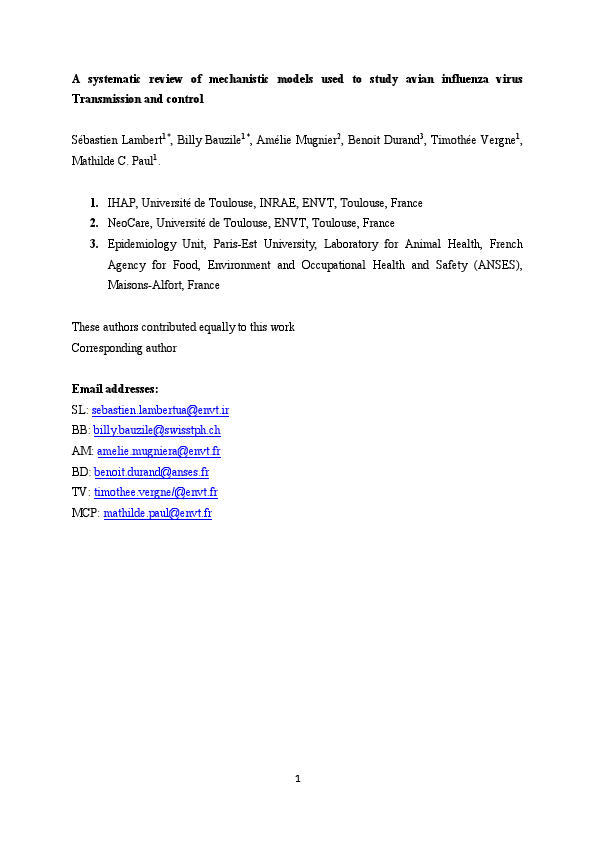 A systematic review of mechanistic models used to study avian influenza virus.pdf