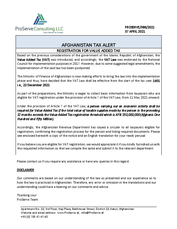 AFGHANISTAN TAX ALERT - VAT REGISTRATION - (07 APR 2021).pdf