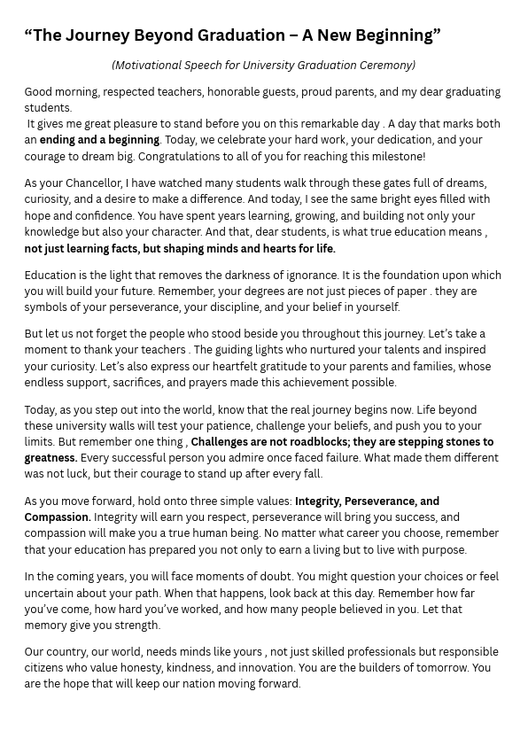 Motivational speech for graduation ceremoney by iqra afzal.pdf