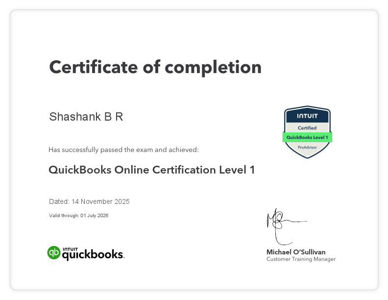 QuickBooksOnlineLevel1Certification - Shashank B R.pdf