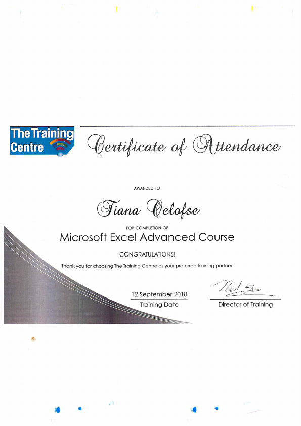 TRAINING CENTER - Excel Advance Course - Certificate.pdf