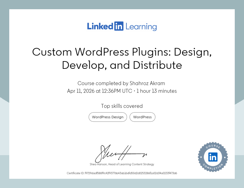 CertificateOfCompletion_Custom WordPress Plugins Design Develop and Distribute.pdf