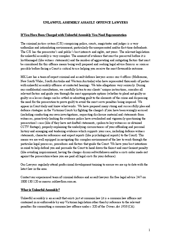 Unlawful Assembly Assault Offence Lawyers - Overview for Website.pdf